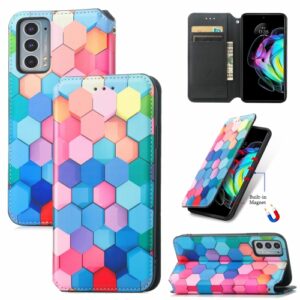 Capa Carteira Motorola Edge 20 Hexágono Colorido